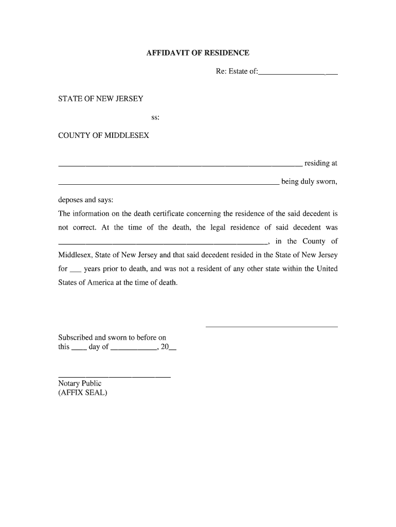 Affidavit of Residence  Form
