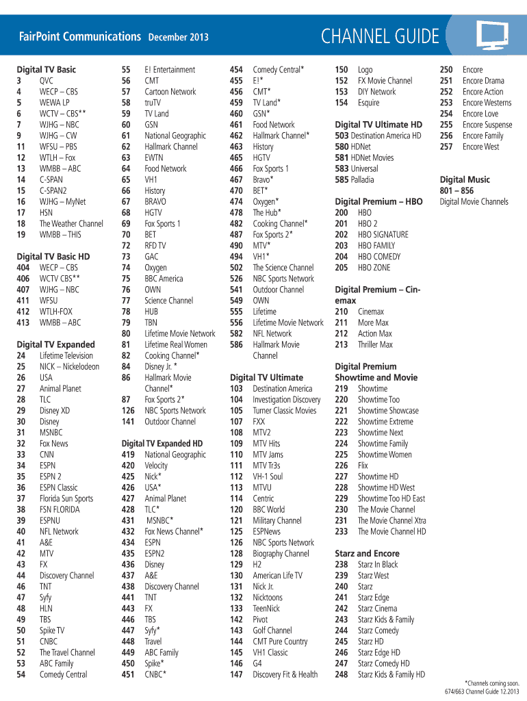 Spectrum Printable Channel Guide