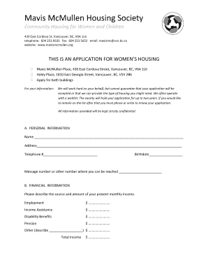 Mavis McMullen Housing Society  Form