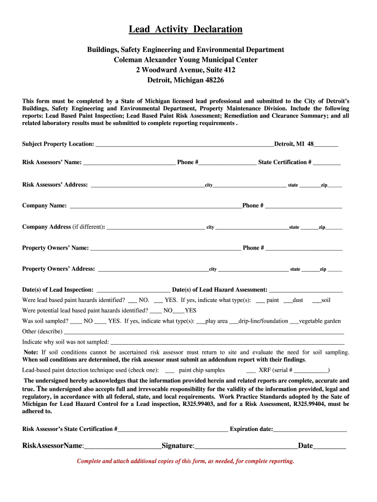 Activity Declaration  Form