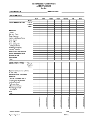 New Time Sheet Homemaker and Companion Xlsx  Form