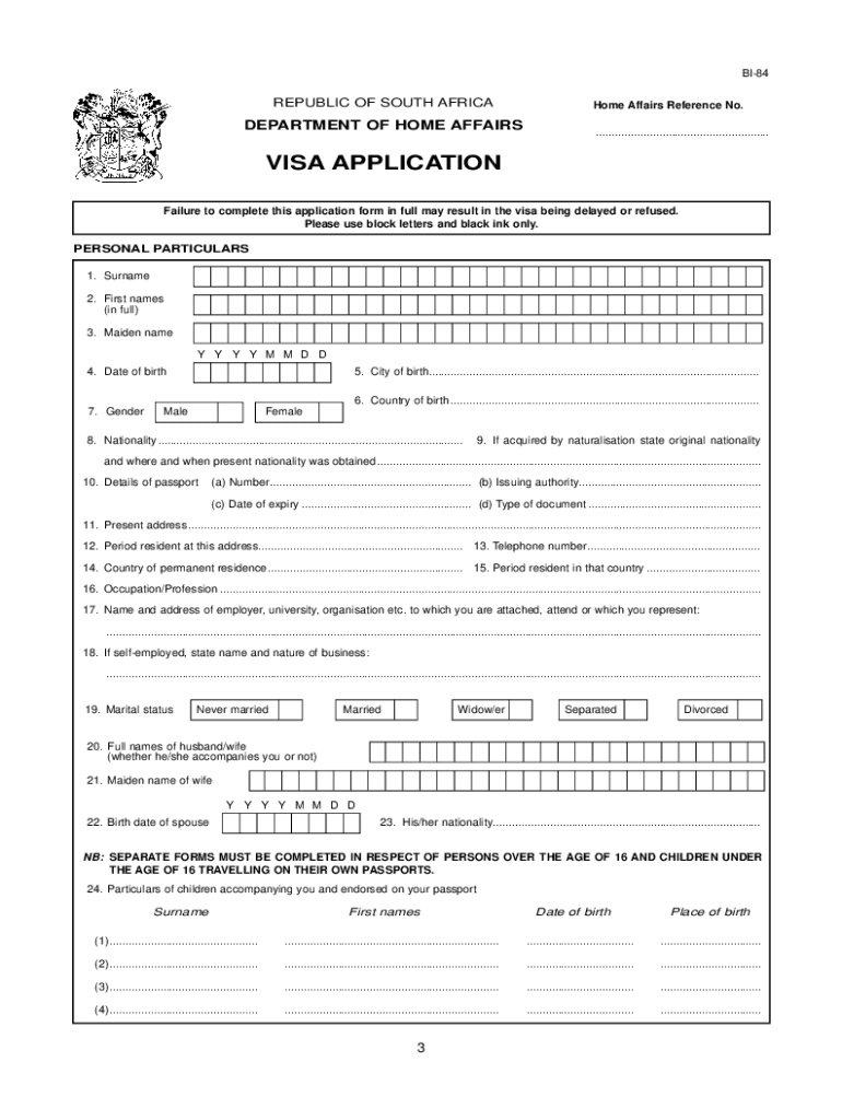 Visa Application for South Africa  Form