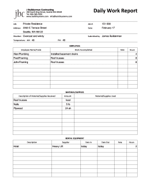 Sample Daily Work Report  Form