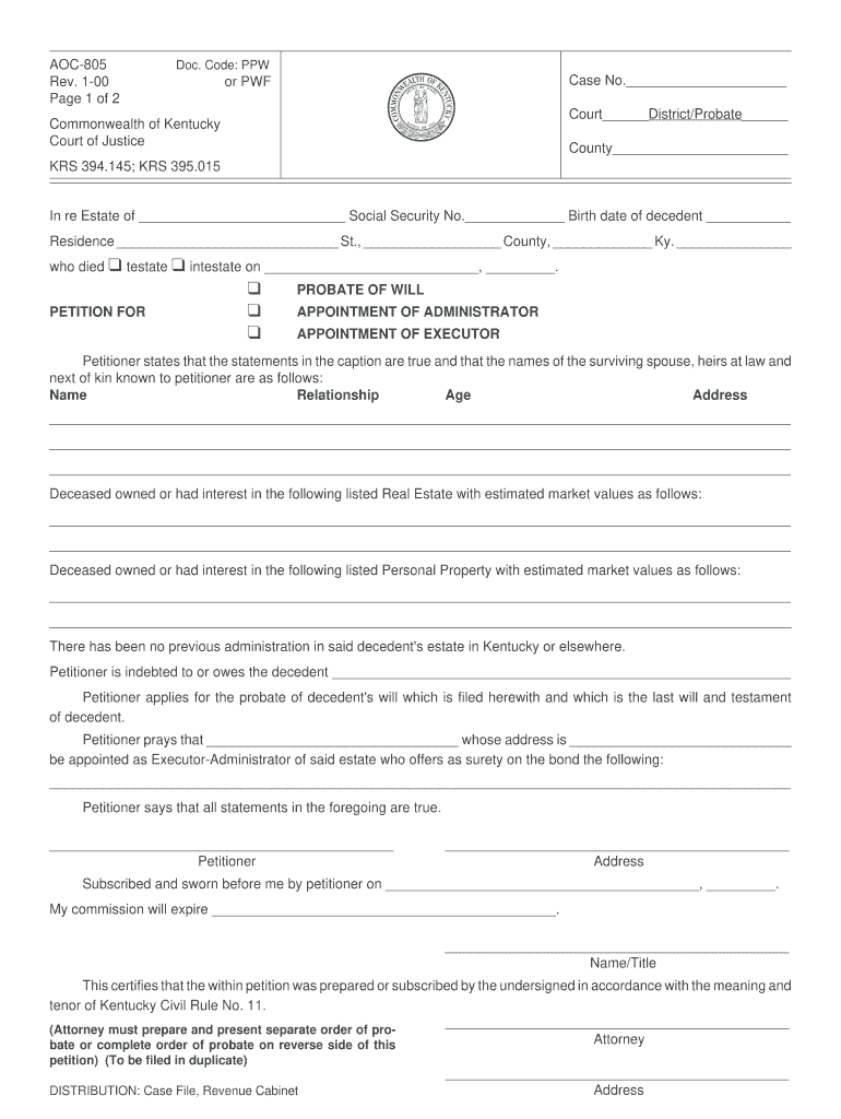  Form 805 Page 3 of Probate for Ky 2000