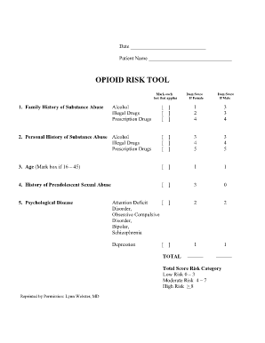 Opioid Risk Tool Ms Word Form