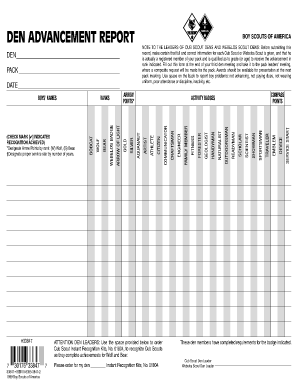 All Den Cub Scout Requirement Chart  Form