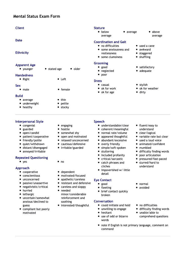 Mental Status Exam Template  Form