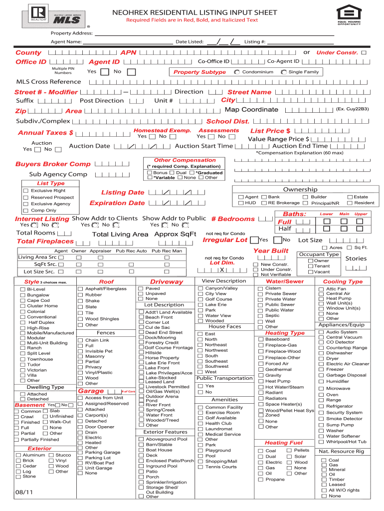  Listing Input Sheet 2011