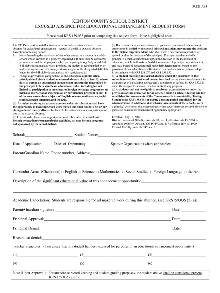 Kentucky Educational Enhancement Form