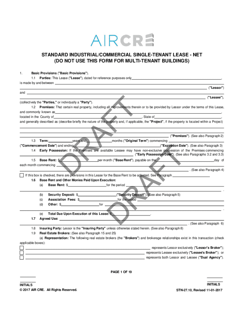 Standard Industrial Commercial Single Tenant Lease Net Form