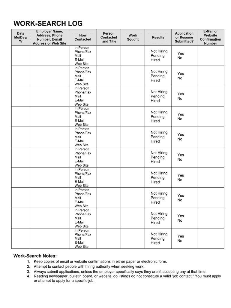 Work Search Log  Colorado Gov  Form