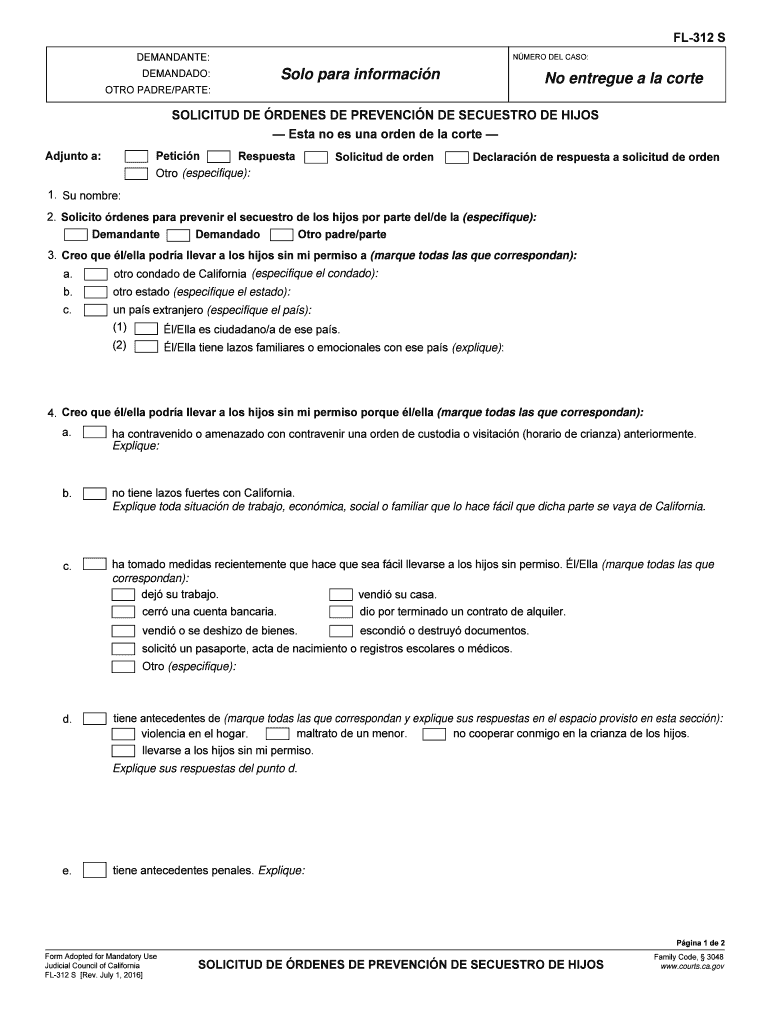 California Fl 312 S Form