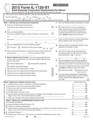 Form IL 1120 ST, Small Business Corporation Replacement Tax Return Tax Illinois