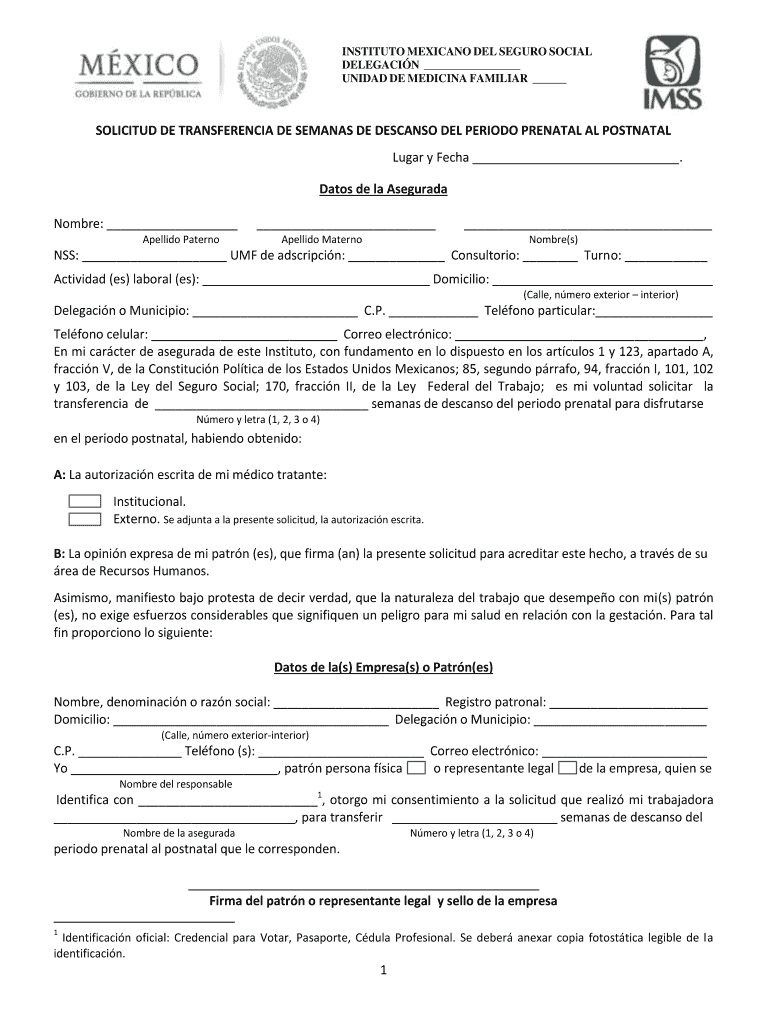 Formato De Transferencia De Semanas Imss