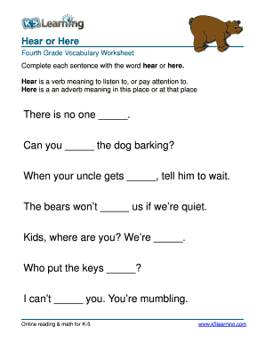 4th Grade Vocabulary Worksheets  Form