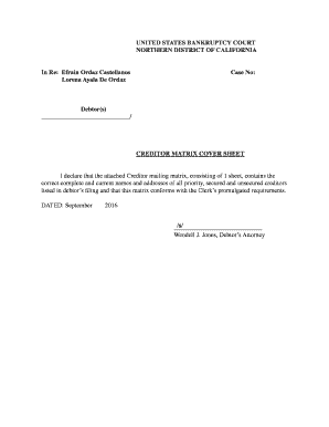 Creditor Matrix Template  Form