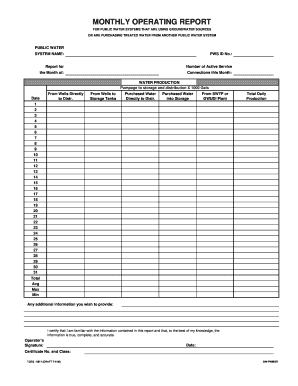 MONTHLY OPERATING REPORT Tceq Texas  Form