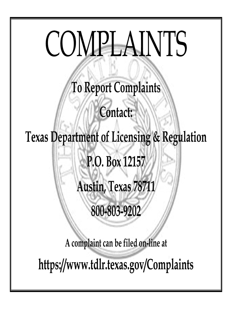 Get and Sign Tdlr Complaints  Form