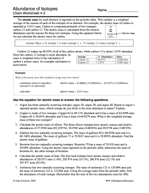 Abundance of Isotopes Chem Worksheet 4 3  Form