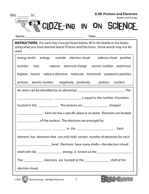 Cloze Ing in on Science Matter and Energy  Form