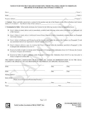  Notice to Buyer that Seller is Exercising Their Unilateral Right to Terminate the Offer to Purchase and Contract 2016