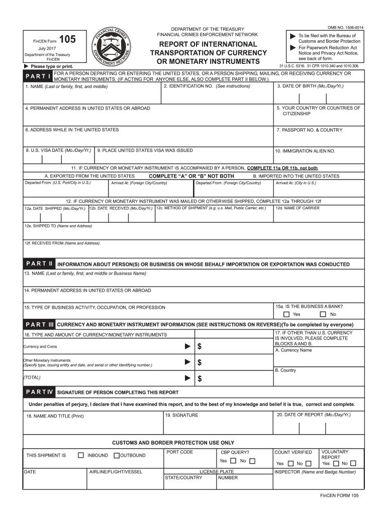  Fincen 105 2017-2024