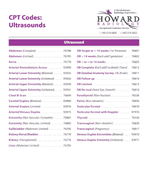 Ultrasound Cpt Codes  Form