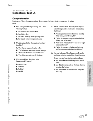 The Possibility of Evil Quick Quiz Answer Key  Form