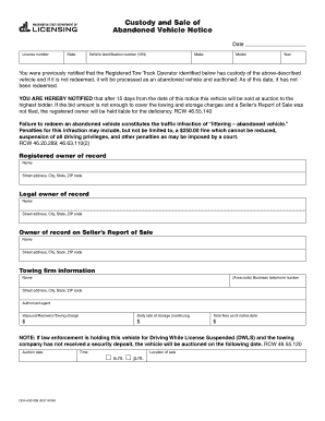  Custody and Sale of Abandoned Vehicle Notice Form 2012