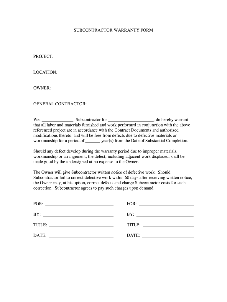 Warranty Letter  Form