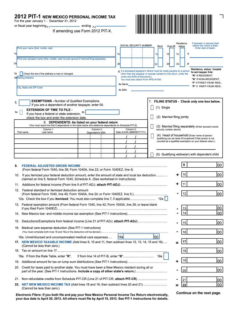 Pit 1 Fillable Form