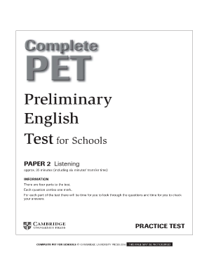Pet for Schools Sample Test PDF  Form