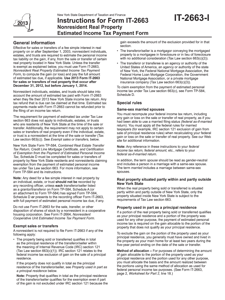  Form it 2663 IInstructions for Form it 2663 Nonresident Real Tax Ny 2020