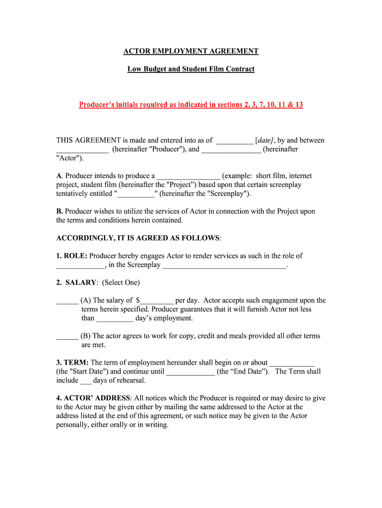 Film Artist Agreement Format India