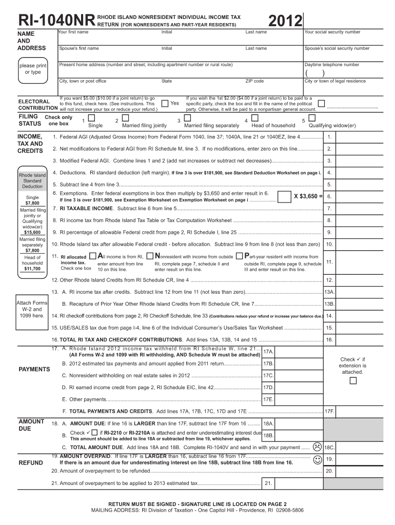 Ri 1040nr Form