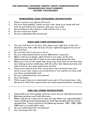 Field Sobriety Test Checklist  Form