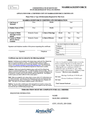 Kentucky Marriage License Form PDF