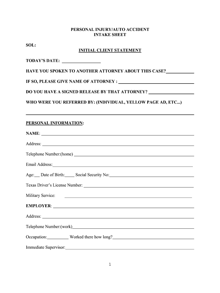 Get and Sign Intake Sheet  Form