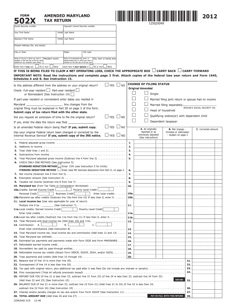  Form 502x 2019