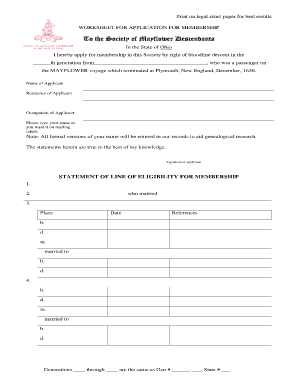 Mayflower Society Worksheet  Form
