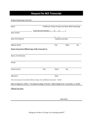 Baptist College of Florida Transcript Request Form