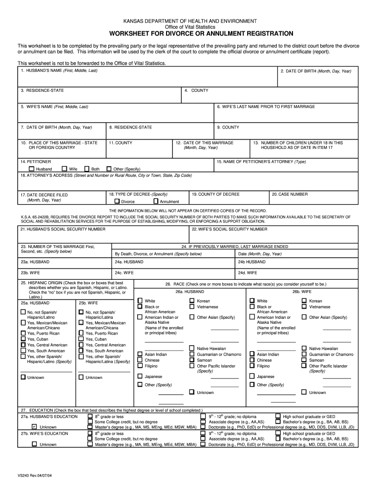  Kansas Annulment Form 2004