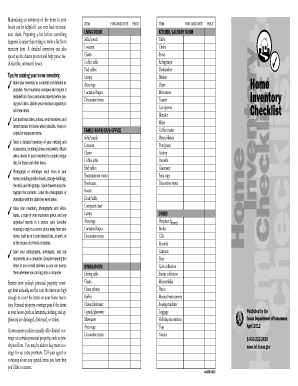  Home Inventory Checklist PDF Texas Department of Insurance 2012