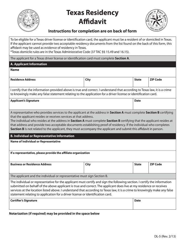 Texas Residency Affidavit  Form