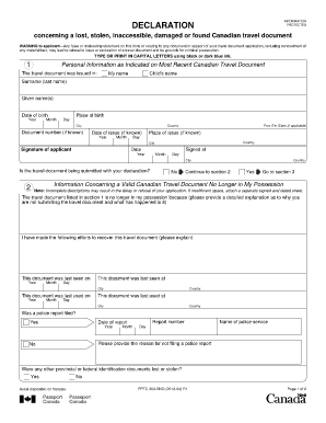 Declaration of Lost Passport  Form