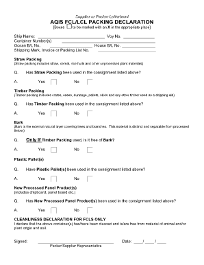 Packaging Declaration Form