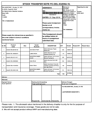 Stock Transfer Note  Form