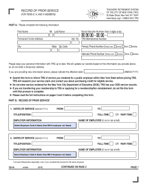 Record of Prior Service E Form Code Sb146