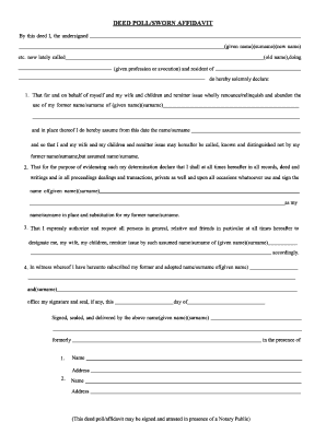 Deed Poll Affidavit  Form