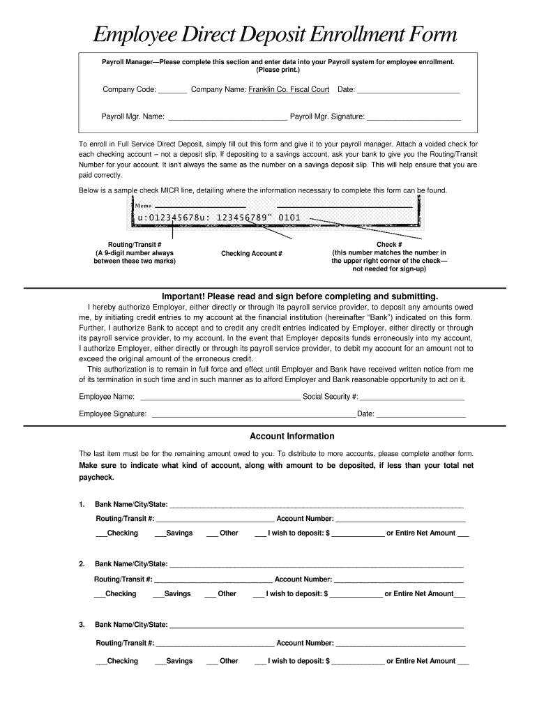 Employee Direct Deposit Enrollment Form